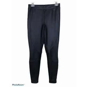 Express Womens Faux Leather Leggings Black Mid Rise Stretch Elastic Waist S‎